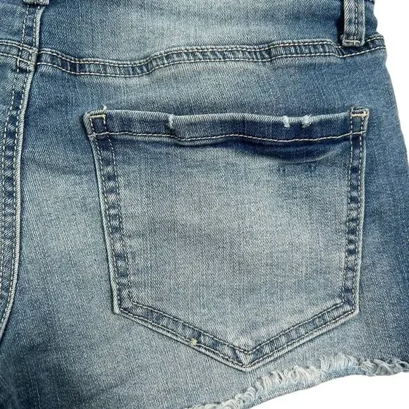 Mudd Jean Shorts 5 High Rise Shortie Floral Embroidered Frayed Raw Hem Stretch - Picture 6 of 13